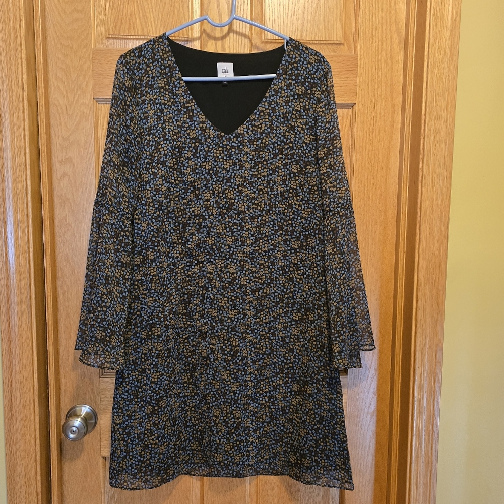 Cabi Womens Dress Black Chiffon Poise Long Bell Sleeved Size Medium